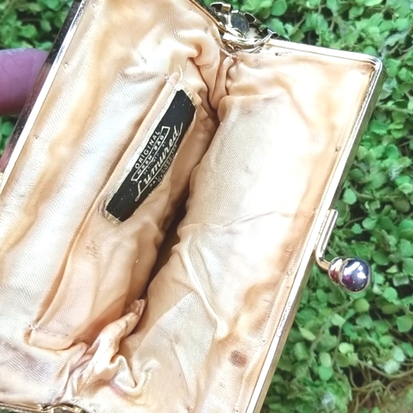 Glitzy ART Lumured Gold Mesh Germany Clam Shell Fancy Special Bag Purse 5" sq - Picture 7 of 13